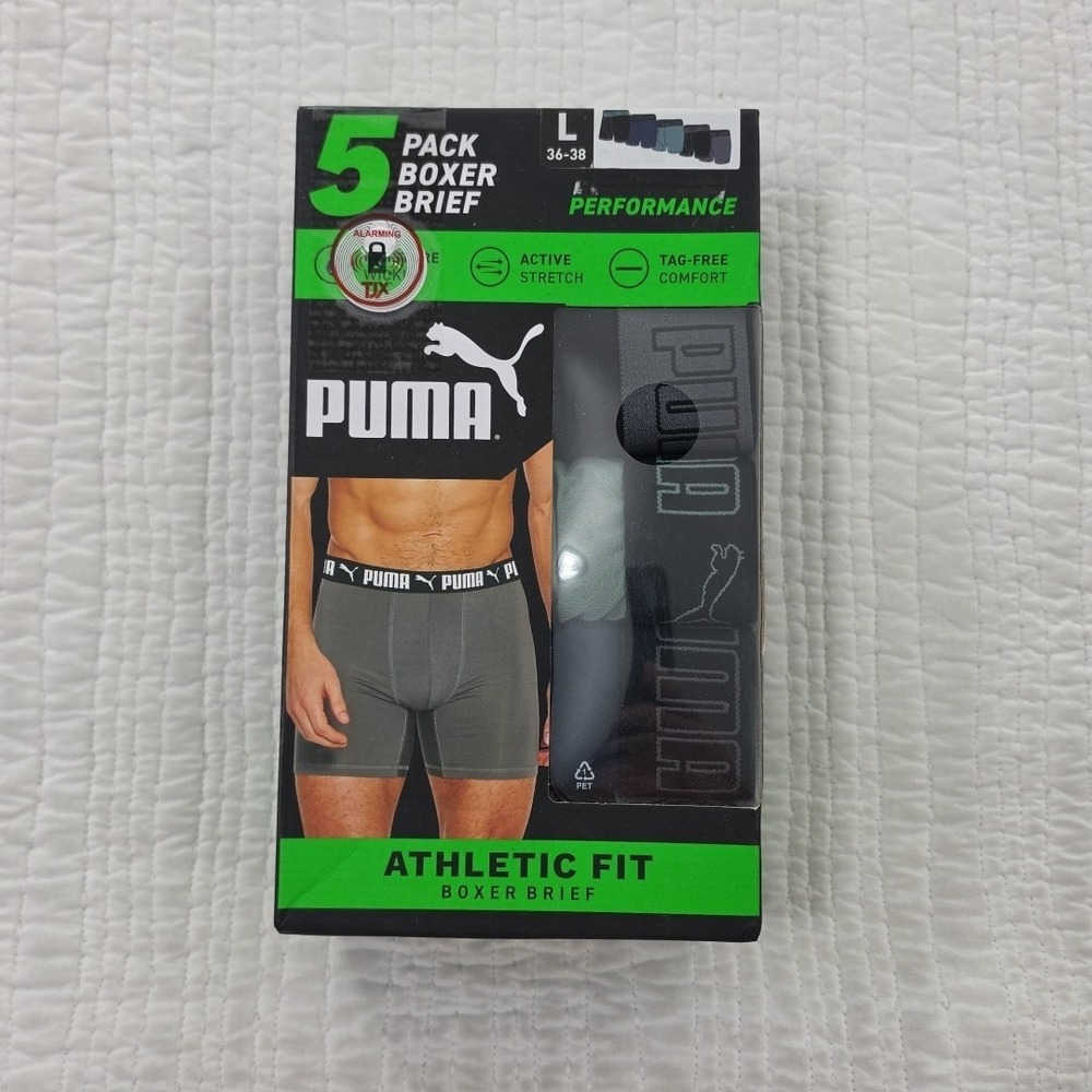 Puma 5 Pack Boxer‎ Briefs Men's L (36-38) Multi-Color Athletic Fit Tag Free NWT